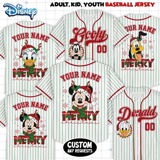 Discover Custom Disney Family Christmas Jersey, Matching Christmas Baseball Kid Youth Adult Jersey, Personalized Disney Character Christmas Jersey