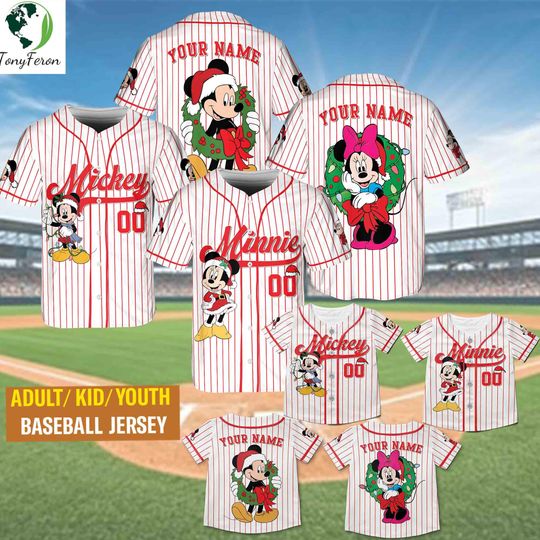 Discover Custom Disney Mickey Minnie Christmas Baseball Jersey, Personalized Name & Number Holiday Shirt, Disney Baseball Jersey Christmas