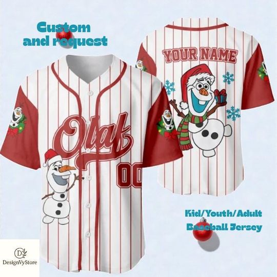 Discover Personalized Frozen Olaf Christmas Baseball Jersey, Custom Olaf Snowman Disney Frozen Xmas Jersey, Disney Frozen Baseball Jersey