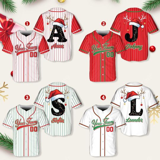 Personalized Christmas Baseball Jersey Adult Kid Youth,  Custom Name Number Holiday Jersey, Xmas Gift Team Uniform Merry Christmas Shirt