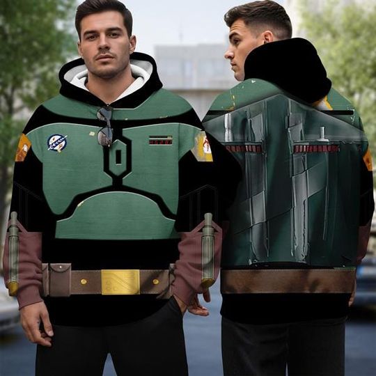 Boba Fett Suit Full Over Print 3D Hoodie, Din Djarin The Mandalorian Cosplay Shirt