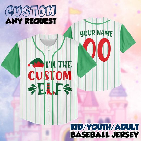 Discover Personalized Christmas Elf Baseball Jersey, Custom Name Number Christmas Baseball Jersey, Matching Family Christmas Elf Jersey, Xmas Gift