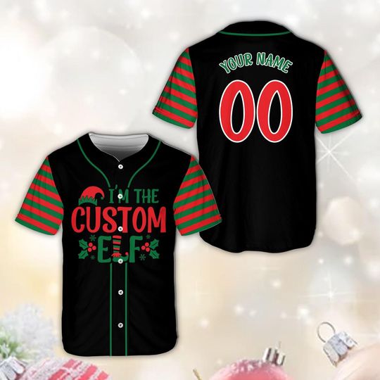 Discover Personalized Christmas Elf Baseball Jersey, Custom Name Number Christmas Baseball Jersey, Matching Family Christmas Elf Jersey, Xmas Gift