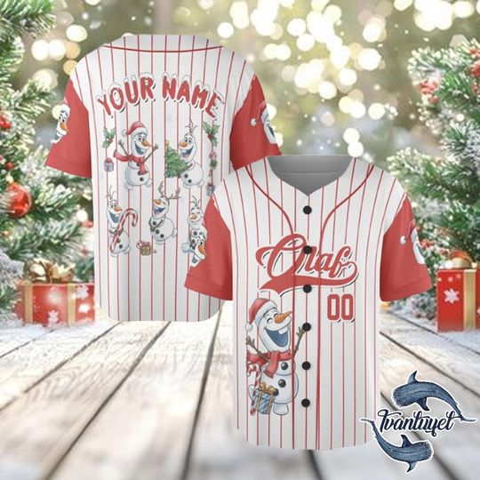 Discover Personalized Frozen Olaf Christmas Baseball Jersey | Custom Snowman Xmas Jersey | Frozen Family Holiday Shirt