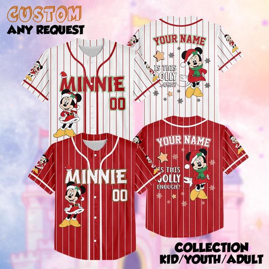 Discover Custom Disney Minnie and friends Christmas Baseball Jerseys, Disneyland Kid Youth Adult Christmas Jersey, Mickey And Friends Xmas Jersey