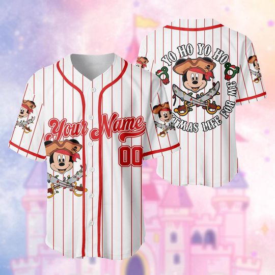Discover Personalized Mickey and Minnie Cruise Xmas Baseball Jersey, Disney Pirates Christmas Shirt, Disneyland Cruising Xmas Jersey