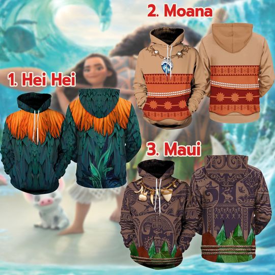 Moana Princess Halloween Costume Hoodie Sweatshirt, Maui Hei Hei Cosplay Sweatshirt
