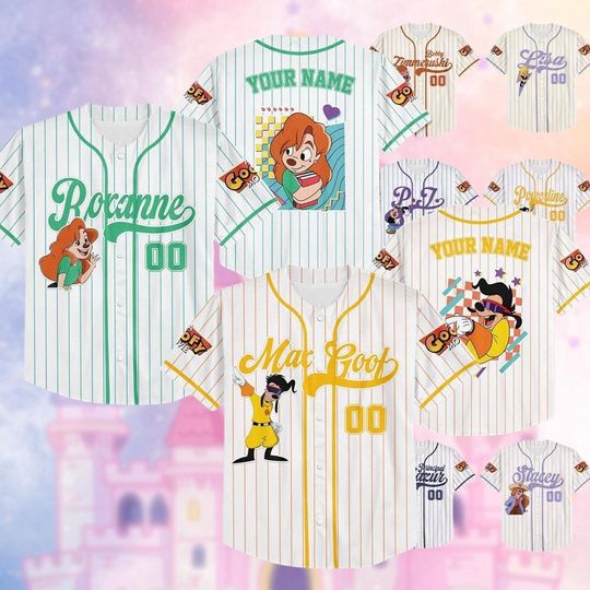 Discover Personalized Disney A Goofy Movie Baseball Jersey, Retro 90s Goofy Max Goof Roxanne Kids Youth Adult Baseball Team, Powerline Stand Out Tour
