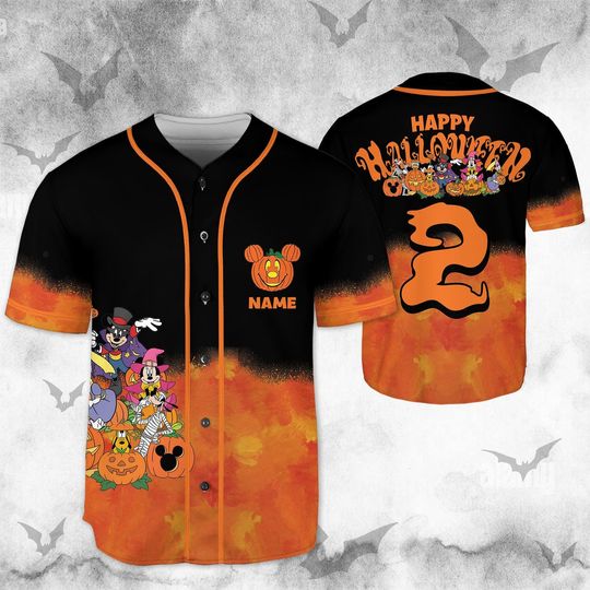 Discover Personalized Disney Mickey & Friends Halloween Baseball Jersey, Custom Disney All Characters Jersey, Disneyland Halloween Family Trip Shirt