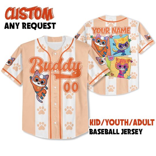 Discover Custom Disney SuperKitties Buddy Baseball Jersey, Junior Super Kitties Ginny Sparks Buddy Bitsy Birthday Gift