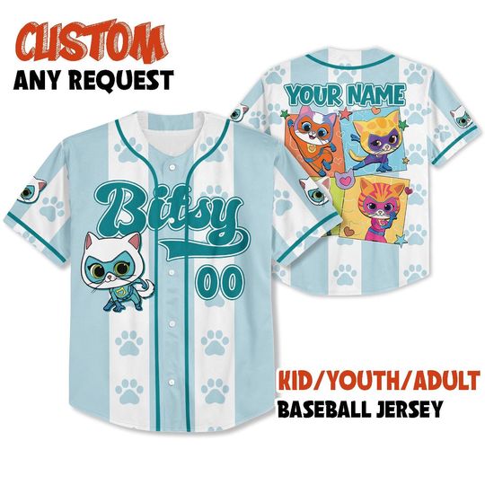Discover Custom Disney SuperKitties Bitsy Baseball Jersey, Junior Super Kitties Ginny Sparks Buddy Bitsy Birthday Gift, Disneyland SuperKitties Trip