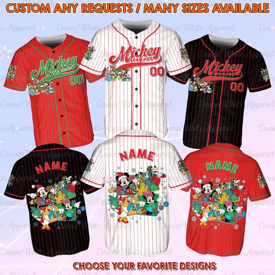 Discover Disney Mickey And Friends Christmas Baseball Jersey, Mickey And Friends Xmas Jersey, Mickey Mouse Jersey Team, Disneyland Christmas Party