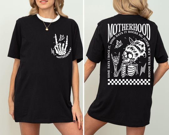 Motherhood Sometimes I Rock It Sometimes It Rocks Me Shirt, Mama Shirt, Mom Shirt, Rocker Mom Gifts, Mothers Day Gift, Halloween Gift