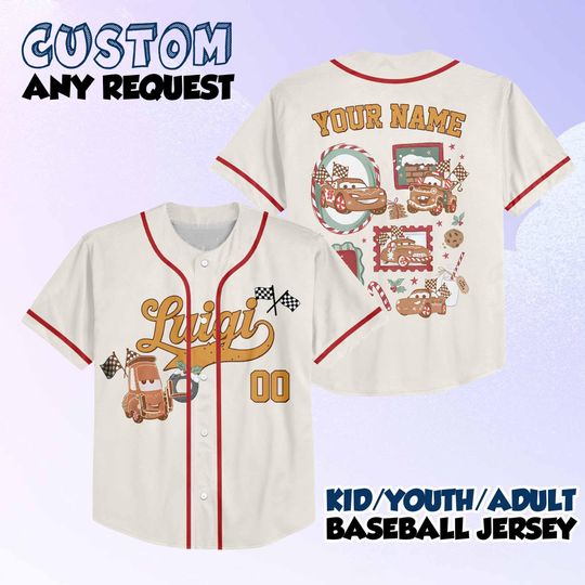 Discover Personalize Disney Lightning McQueen Cars Gingerbread Christmas Jersey, Youth, Adult Disney Baseball Jersey Sports, Gifts For Fans Disney