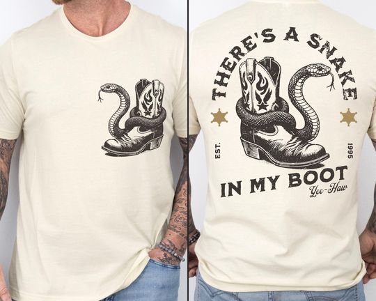 Toy Story Mens Shirt, There's A Snake In My Boot Front & Back Print Heavy Weight Unisex Tee, Woody Park Hopper Shirt for Dad, Gift for Dad