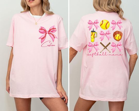 Discover Comfort Colors Custom Softball Mom Shirt, Coquette Softball Tee, Custom Softball Mama Tee, Mothers Day Gift, Game Day Shirt, Cheer Mom Tee