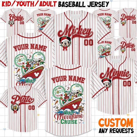 Personalize Disney Christmas Cruise Baseball Jersey, Kid, Youth, Adult Disney Merry Christmas Baseball Jersey Sports, Gifts For Fans Disney