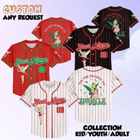 Discover Personalized Tinker Bell Disney Christmas Baseball Jersey, Disney Princess Jersey Team, Christmas Baseball Jersey, Disneyland Christmas