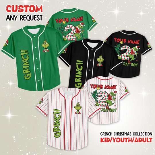 Discover Custom funny character Birthday Jersey, Kids Youth Adult Personalized Grin Baseball Shirt, funny character Squad Christmas Party Outfit, Holiday Gift