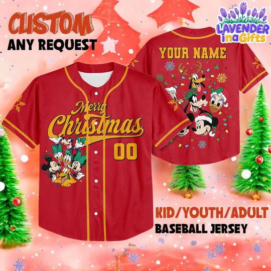 Discover Disney Christmas Baseball Jersey  Custom Name Number Holiday Family Shirt