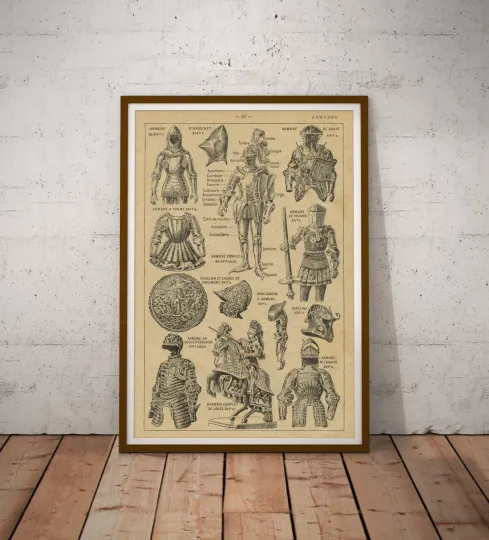 Discover Medieval Knight Armor Poster Vintage Print – Historical Wall Art Multiple Sizes