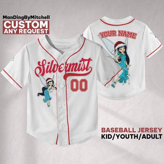 Discover Personalize Disney Tinkerbell Silvermist Fairy Christmas Baseball, Custom Kid Youth Adult, Family Team Jersey, Disneyland Cute Birthday Gift