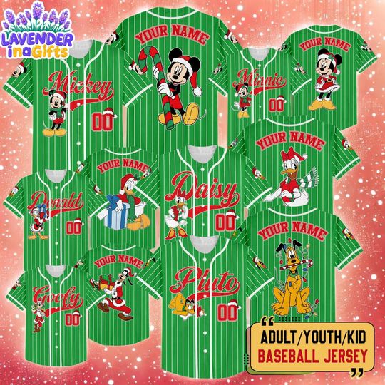 Discover Custom Disney Christmas Baseball Jersey, Personalized Mickey Minnie Donald Daisy Pluto Goofy Xmas Shirt, Family Matching Outfit