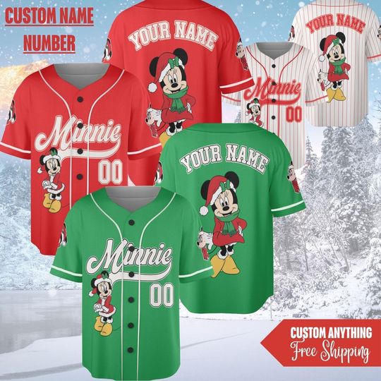 Discover Personalized Minnie Mouse Christmas Baseball Jersey,Minnie Mouse Jersey Team,Christmas Mickeys Very Merry Shirt, Disneyland Christmas Party