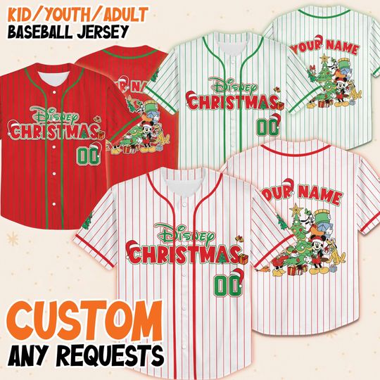 Discover Custom Disney Mickey and friends Christmas Party Baseball Jersey, Personalized Baseball Team Jersey, Birthday Gift for Xmas Family Party