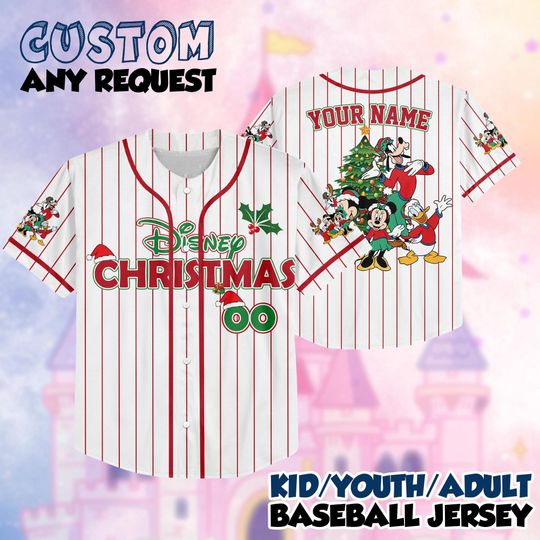 Discover Personalized All Characters Santa Disney Christmas Baseball Jersey, Mickeys Very Merry Christmas Party 2025, Mickey and Friends Kids Adult