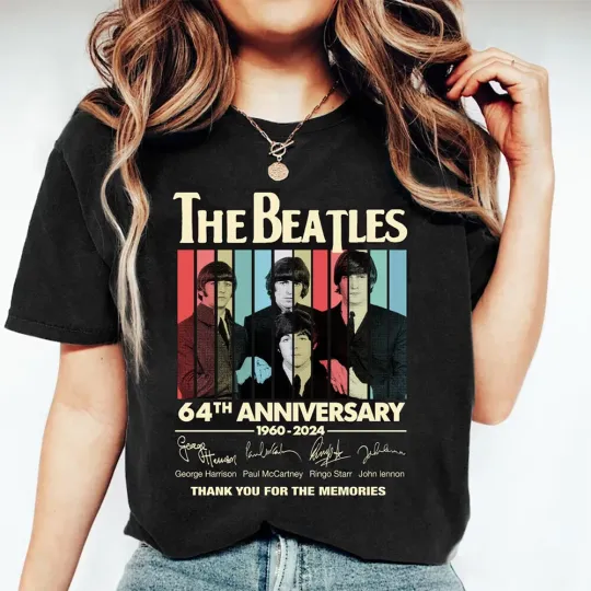Discover The Beatles Rock Band 64 Years Anniversary Signature Shirts 90s Vintage