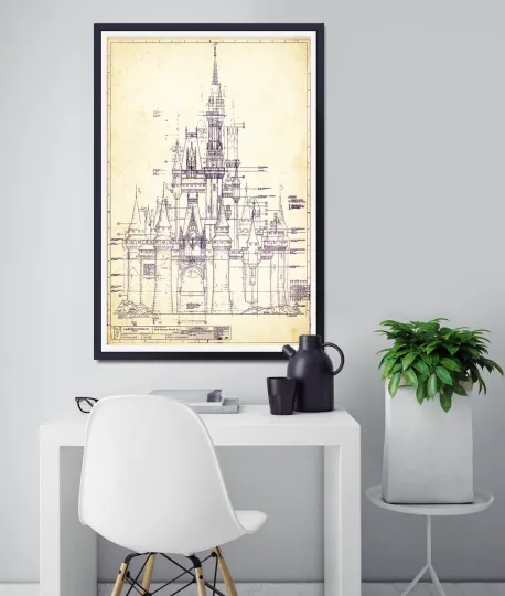 Discover Blueprint of the Disney World Castle POSTER! (up to 24" x 36") - 1969 - Vintage