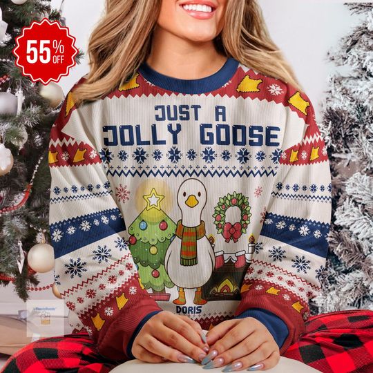 Customized Just A Jolly Goose Ugly Sweater Men Women Youth Kid, Personalized Cute Goose Christmas Sweater, Xmas Holiday Outfit, Goose Lovers