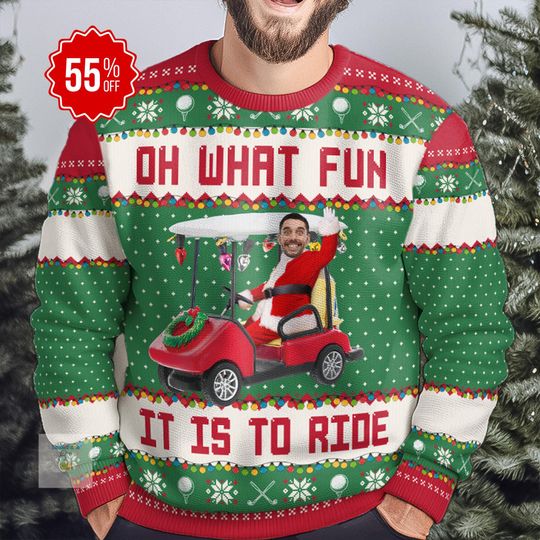 Discover Personalized Photo Christmas Sweater, Oh What Fun It Is To Ride Sweater, Golfing Christmas Sweater, Golf Team Gift, Funny Gift for Golfers