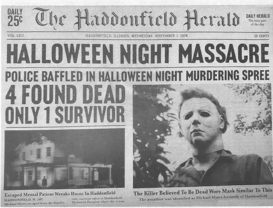 1978 Halloween Michael Myers Haddonfield Herald Night Massacre Mini Poster