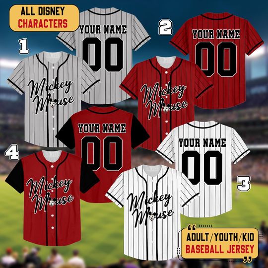Discover Personalized Disney Mickey Mouse Baseball Jersey, Custom Kid Youth Adult Baseball Family Team Jersey, Disneyland Cute Birthday Gifts For Fan
