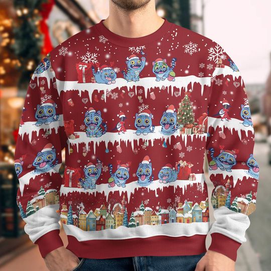 Derpy Tiger Ugly Christmas Sweater, Derpy Tiger Cosplay Xmas Sweater, Blue Tiger Costume, Sweater For Men, Christmas Xmas Sweater