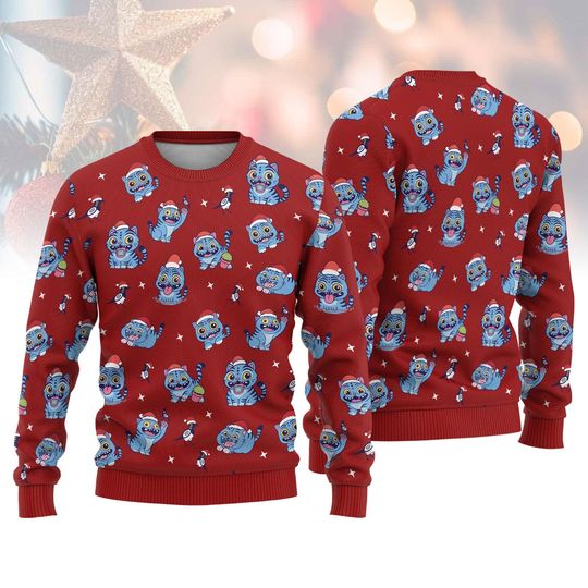 Discover Cute Tiger Ugly Christmas Sweater, Derpy Tiger Cosplay Xmas Sweater, Sweater For Kids, Blue Tiger Christmas Xmas Sweater, Christmas