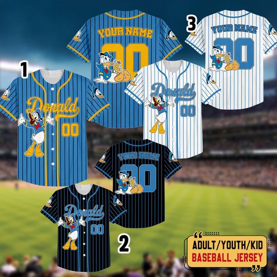 Discover Personalized Donald Baseball Jersey, Cute Donald Matching Jersey, Custom Disneyland Shirt, Birthday Baseball Team, Gift For Disney Fan