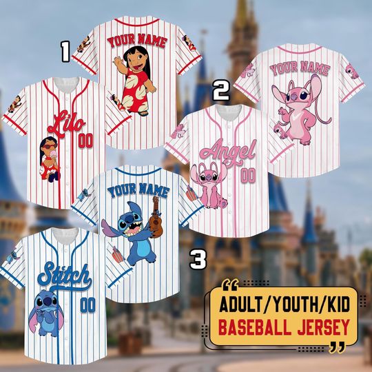 Discover Personalized Disney Lilo And Stitch Baseball Jersey, Custom Kid Youth Adult Disneyland Baseball Jersey, Stitch Jersey, Birthday Gift For Fan