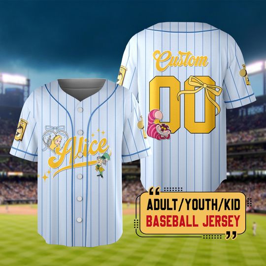 Discover Personalized Disneyland Alice Baseball Jersey, Custom Alice In Wonderland Jersey For Kids, Youth, Adult, Disney Alice Princess Matching Tee