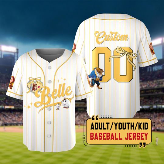 Discover Personalized Disneyland Belle Baseball Jersey, Custom Belle Princess Jersey For Kids, Youth, Adult, Disney Belle Princess Matching Jersey