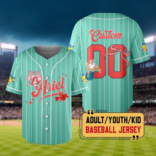 Discover Personalized Disneyland Ariel Baseball Jersey, Custom Ariel Mermaid Jersey For Kids, Youth, Adult, Disney Ariel Princess Matching Jersey