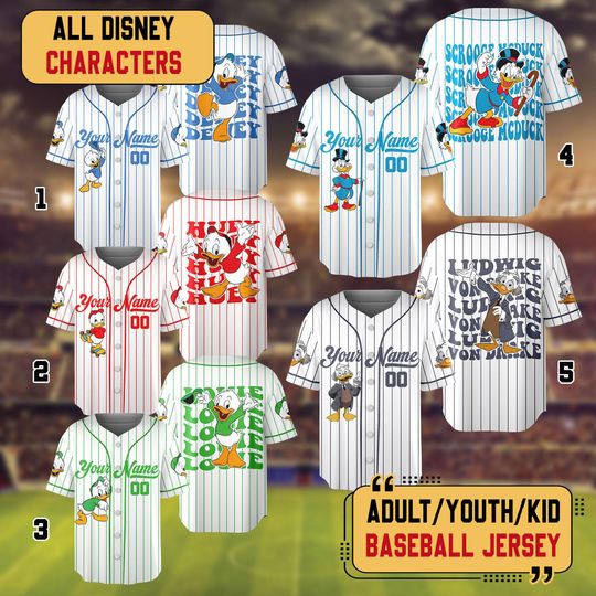 Personalized DuckTales Baseball Jersey, Huey Dewey Louie Matching Jersey