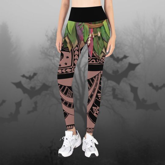 Discover Moana Maui Cosplay Leggings, Leaf Print Yoga Pants, Cosplay Halloween Costume, Polynesian Gift Idea for Her, Moana Inspired Tribal Legg