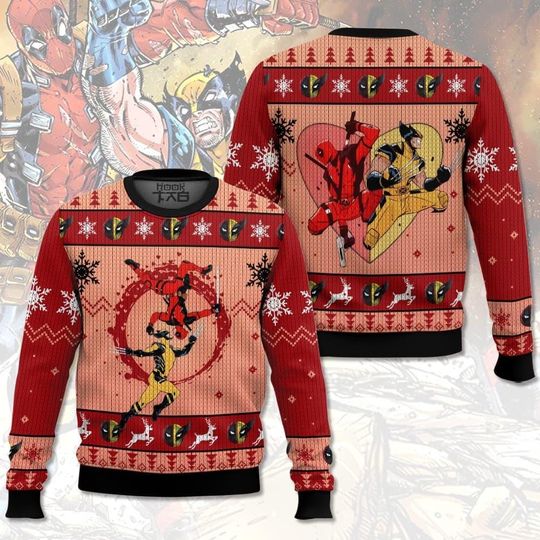 Discover Deadpool Wolverine Ugly Sweater, Funny Superhero 2024 Christmas Sweater, Wolverine Ugly Sweater, Deadpool 2 Movie, Christmas Gift