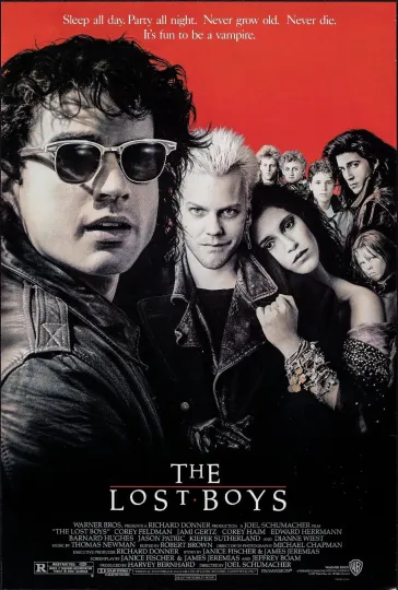 1987 The Lost Boys Movie Poster, Kiefer Sutherland Corey Feldman
