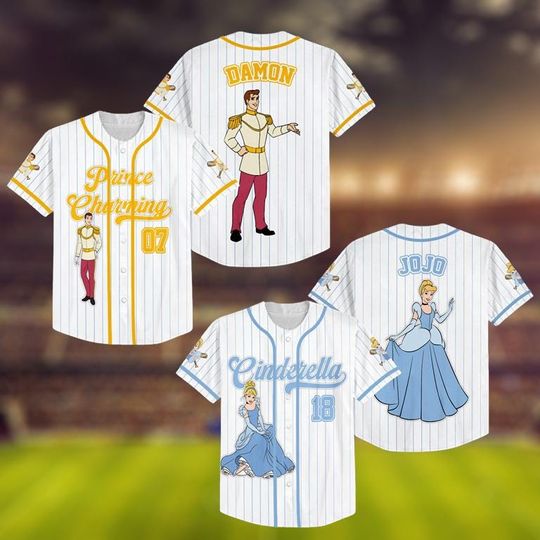 Discover Personalized Prince Charming And Cinde Princess Baseball Jersey, Custom Disney Matching Jersey, Disneyland Couple Honeymoon Trip Shirt