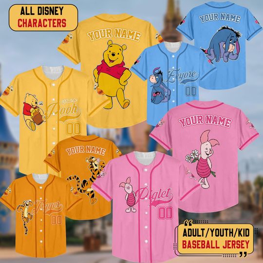 Discover Custom Disney Winnie the Pooh Baseball Jersey, Custom Kid Youth Adult Disney Jersey Baseball Jersey Disneyworld Gift for Disney Fans