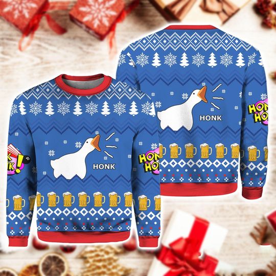 Discover Goose Christmas Ugly Sweater, Funny Duck Honk Honk Kid Adult Sweater, Goose Beer Sweatshirt, Animal Love Xmas Sweater Gift